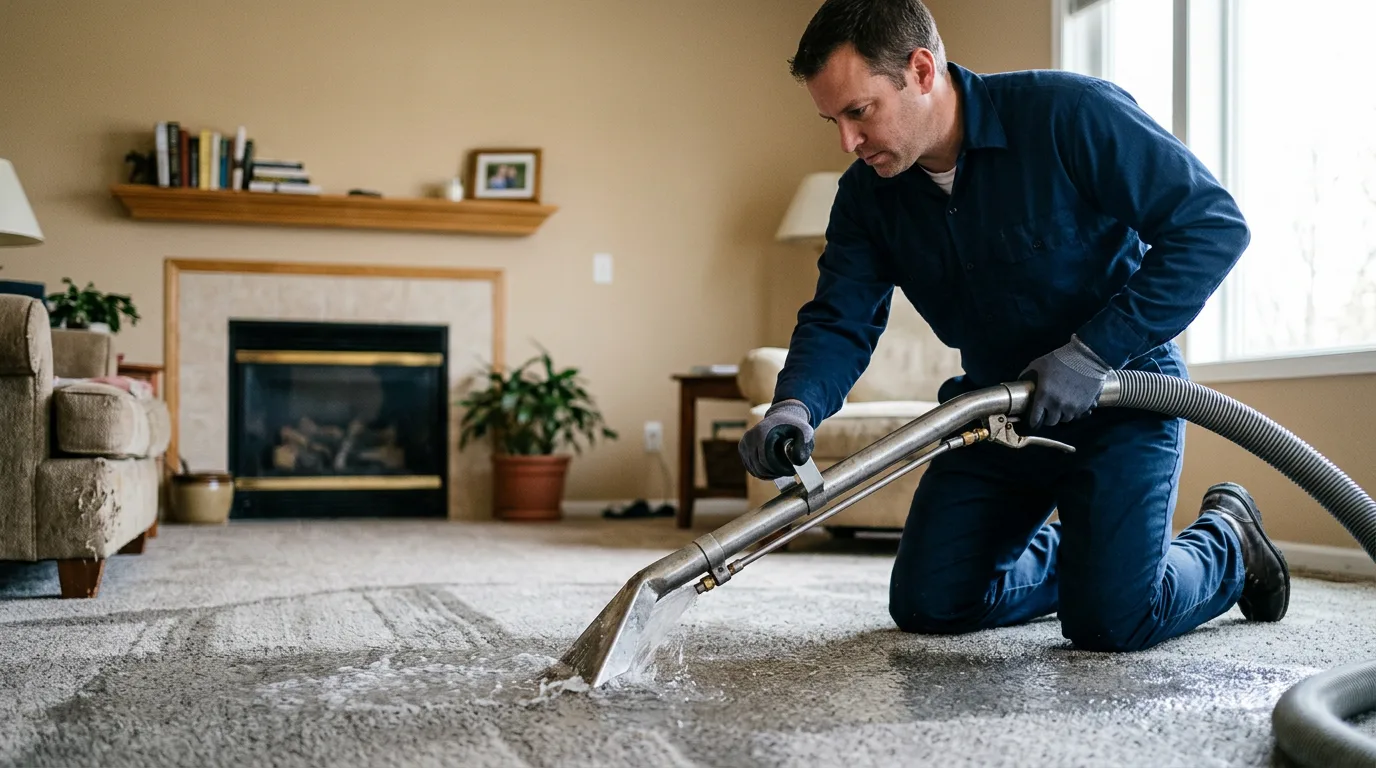 Water damage restoration technician working near Boomer, WV